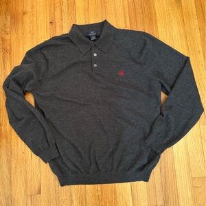 Brooks Brothers 346 Extra Fine 100% Merino Wool Sweater Collared Gray S XL(a3)
